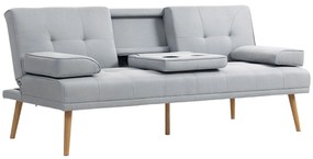 HOMCOM Canapea Pat cu Masuta Rasturnata si Picioare din Lemn Masiv Gri deschis | Aosom Romania