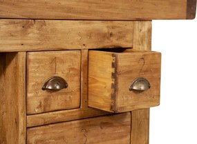 Mobilier de baie, L116 63 H90 cm, 4 sertare, natur, lemn masiv, chiuveta din marmura