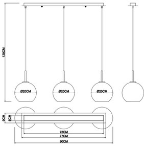 Lustră pe cablu ADARA 3xE27/60W/230V Globo 15462H2