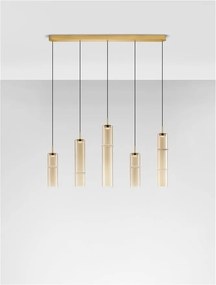 Lustra moderna cu 5 pendule LED, Metal, Sticla, Cognac, SANO