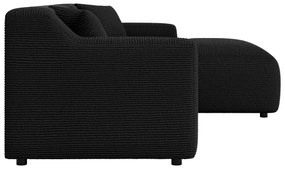 Colțar negru cu tapițerie din catifea reiată (cu colț pe partea dreaptă, cu șezlong) Martin – Ropez