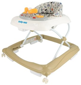 Baby Mix Walker pentru copii cu volan și roți dinsilicon maro deschis, 50 x 44 x 50 cm