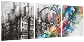 Tablou - Viața industrială (cu ceas) (90x30 cm)