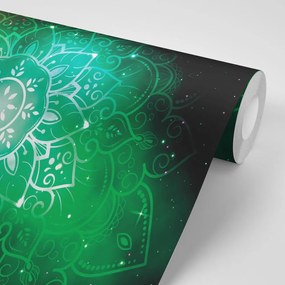 Tapet Mandala verde cu fundal galactic