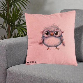 Perna Decorativa Pui Pufos cu Ochelari Roz, 40x40 cm, Roz, Husa Detasabila, Perna Inclusa, BEKZ®
