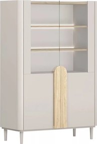 Vitrină cu picioare Amilio 100 cm, două uși - cașmir / stejar uleiat / mânere stejar deschis