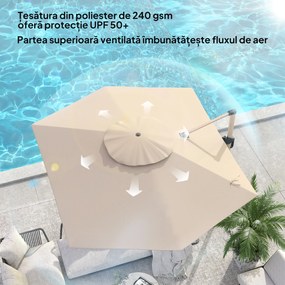 Outsunny Umbrelă de Grădină Suspendată Înclinabilă cu Bază în Cruce UPF50+, Kaki | Aosom Romania