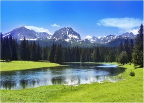 Tablou pe sticlă - vâfurile montane înzăpezite (70x50 cm)