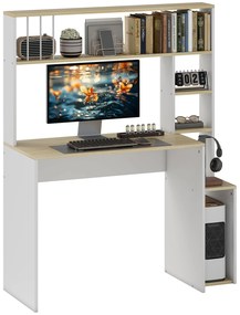 HOMCOM Birou pentru Computer cu Etajeră și Rafturi Deschise, 113x45x138,5 cm, Alb | Aosom Romania