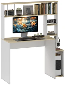 HOMCOM Birou pentru Computer cu Etajeră și Rafturi Deschise, 113x45x138,5 cm, Alb | Aosom Romania