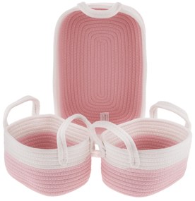 TEMPO-KONDELA DANES, coşuri tricotate cu mânere, set 3 buc., alb/roz