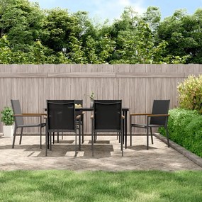 vidaXL Set mobilier de grădină, 7 piese, negru, textilenă și oțel
