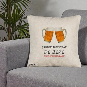 Perna Decorativa Bautor Autorizat de Bere, 40x40 cm, Bej Canapea, Husa Detasabila, Perna Inclusa, BEKZ®
