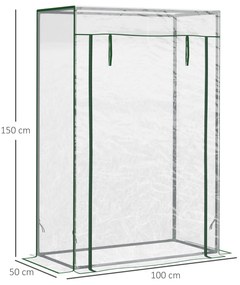 Outsunny Seră de grădină, seră de balcon, pânză consolidată din PVC, structură din oțel, ușă rulabilă cu fermoar, pentru legume, plante, flori în toate anotimpurile, interior și exterior, 100 x 50 x 150 cm alb | Aosom Romania