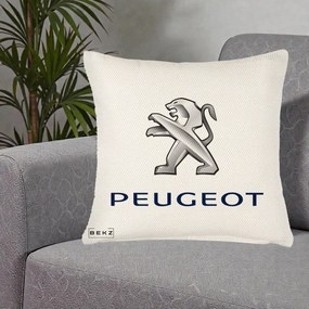 Perna Personalizata cu emblema Peugeot, 40x40 cm, Crem Reliefat, Husa Detasabila, Perna Inclusa, BEKZ®