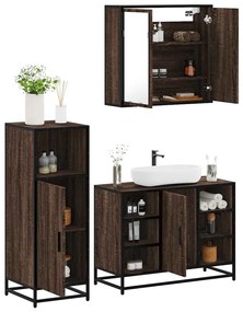 vidaXL Set mobilier de baie, 3 piese, stejar maro, lemn prelucrat