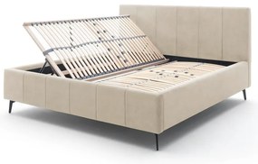 Pat matrimonial bej tapițat cu spațiu de depozitare cu somieră 180x200 cm Lizzano – Meise Möbel