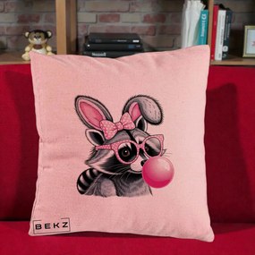 Perna Decorativa Raton cu Urechi de Iepure si Guma de Mestecat, 40x40 cm, Roz, Husa Detasabila, Perna Inclusa, BEKZ®