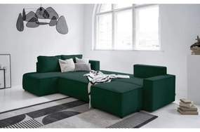 Colțar verde închis extensibil cu tapițerie din catifea reiată (cu colț pe partea stângă /în formă de "U") Brave Dave – Miuform