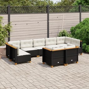 vidaXL Set mobilier de grădină cu perne, 9 piese, negru, poliratan