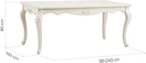 Masă lemn masiv alb Dining Extensibilă Paris 180/, 240 × 100 × 80 cm