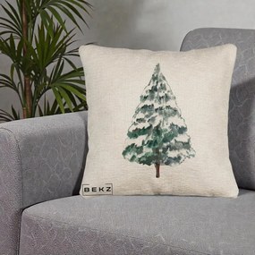 Perna Decorativa Canapea cu tematica de Craciun, Brad 2, 40x40 cm, Bej Canapea, Husa Detasabila, Perna Inclusa, BEKZ®