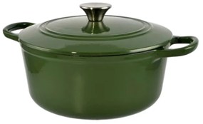 Oală din fontă emailată cu capac 25x11 cm, 3.5L – Perfect Home 11862, verde, cu interior antiaderent, perfectă pentru gătit lent și uniform