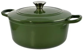 Oală din fontă emailată cu capac 25x11 cm, 3.5L – Perfect Home 11862, verde, cu interior antiaderent, perfectă pentru gătit lent și uniform