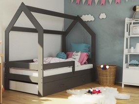 Pat montessori 160x80 căsuță pentru copii gri D3 cu somieră