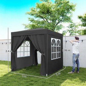 Outsunny Pavilion pliant, cort berărie, 4 pereți laterali detașabili, 2 ferestre, cadru metalic, 2 x 2m, Negru | Aosom Romania