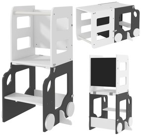 AIYAPLAY Scara Montessori 4 în 1 pentru Copii cu 2 Table și Set Masă și Scaun, din Lemn, 58x46x92 cm, Alb | Aosom Romania