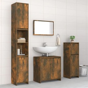 vidaXL Set mobilier de baie, 4 piese, stejar fumuriu, lemn prelucrat