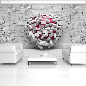 Fototapet - 3D minge cu perete alb din cărămizi (152,5x104 cm)