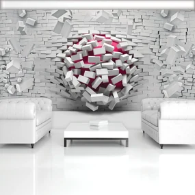 Fototapet - 3D minge cu perete alb din cărămizi (152,5x104 cm)