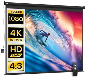HOMCOM Ecran de Proiecție 120 Inch Format 4:3 Reglabil cu Telecomandă, Ecran de Proiecție Compact, 244x183 cm, Negru | Aosom Romania