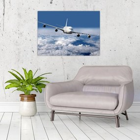 Tablou pe sticlă - Avion în nori (70x50 cm)