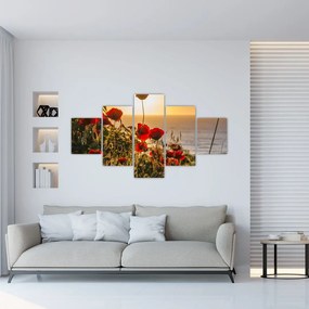 Tablou cu apus de soare cu flori de maci (125x70 cm), în 40 de alte dimensiuni noi