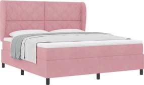 vidaXL Pat cu arcuri cu saltea cu headboard Roz 200 x 180 cm Catifea