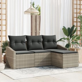 vidaXL Set de canapele pentru grădină 4 pcs Gri deschis Rattan poli