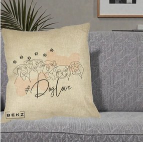 Perna Personalizata Dog Love Linie Minimalista, 40x40 cm, Crem, Husa Detasabila, Perna Inclusa, BEKZ®