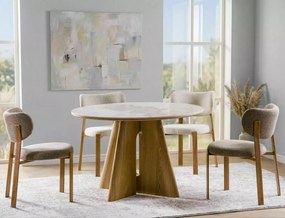 Masa rotunda Alzano Ceramic alb lucios/stejar ø120/h77 cm