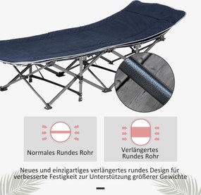 Outsunny Campingbett, pat pliabil cu pernă, 188 x 64,5 x 53 cm, bleu foncé | Aosom Romania