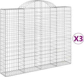 vidaXL Coșuri gabion arcuite 3 buc, 200x30x160/180 cm, fier galvanizat