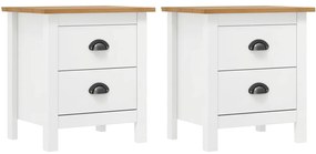 Noptiera Hill, 2 buc., alb, 46x35x49,5 cm, lemn masiv de pin
