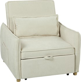 HOMCOM Fotoliu extensibil 3-în-1, fotoliu transformabil cu funcție de pat, pernă lombară, pentru living, crem | Aosom Romania