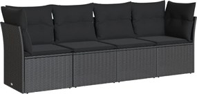 vidaXL Set mobilier de grădină cu perne, 4 piese, negru, poliratan