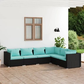 3101713 vidaXL Set mobilier de grădină cu perne, 6 piese, negru, poliratan