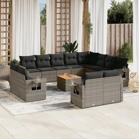 vidaXL Set mobilier de grădină cu perne, 13 piese, gri, poliratan