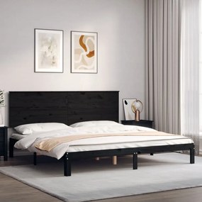 3193685 vidaXL Cadru pat cu tăblie 200x200 cm, negru, lemn masiv