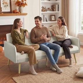 HOMCOM Canapea Extensibilă 3 Locuri Convertibilă cu Cotiere din PU, Colțar Reclinabil Clic Clac în Catifea cu Picioare Metalice și Cadru din Lemn, pentru Living sau Dormitor, 185x84x83 cm, Bej | Aosom Romania